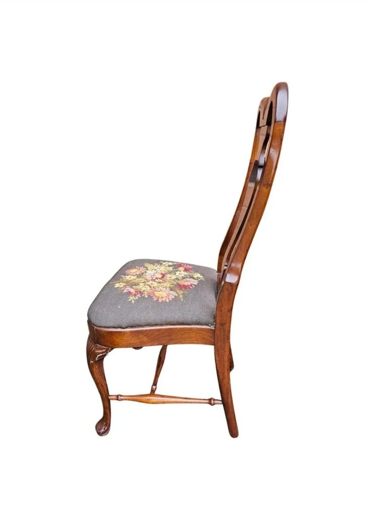 19th Century Grand Ledge Mahogany and Needlepoint Seat Dining Chairs, Pair - 4