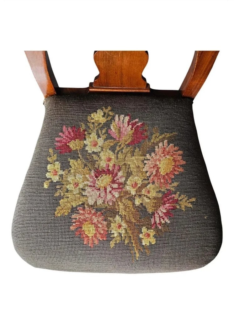 19th Century Grand Ledge Mahogany and Needlepoint Seat Dining Chairs, Pair - 7