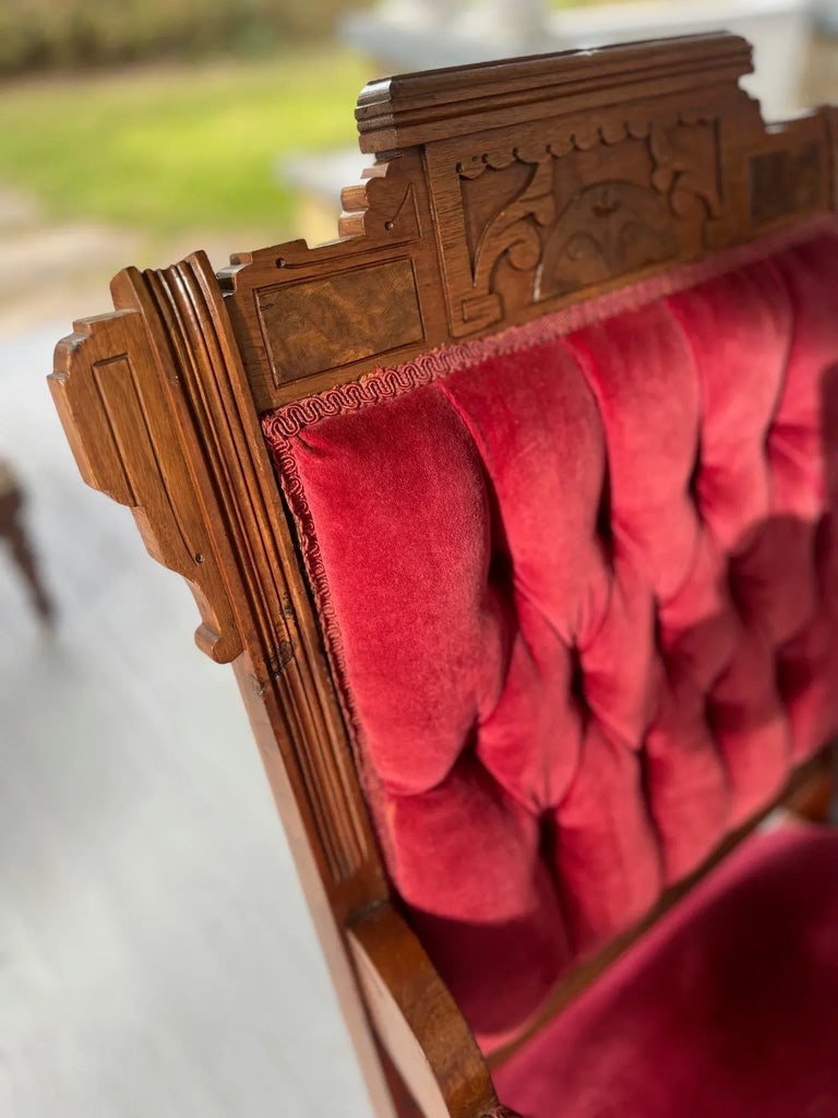 Late 19th Century Eastlake Tufted Velvet Chairs- Set of 2 - 2