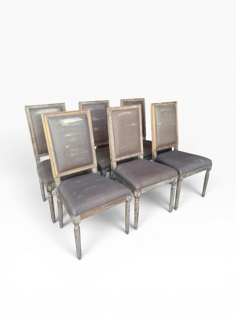Restoration Hardware Set of 6 French Louis XVI Style Upholstered Dining Chairs in Belgian Linen - 11