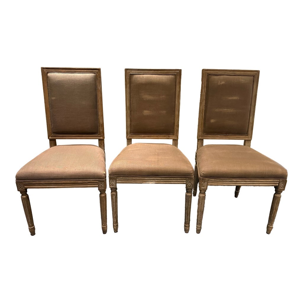 Restoration Hardware Set of 6 French Louis XVI Style Upholstered Dining Chairs in Belgian Linen - 2