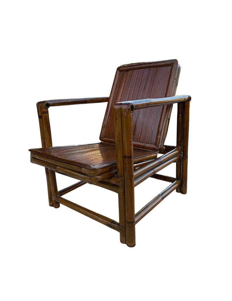 Early 20th Century Antique Chinese Qing Dynasty Ningbo Bamboo Lounge Chairs, a Pair - 2