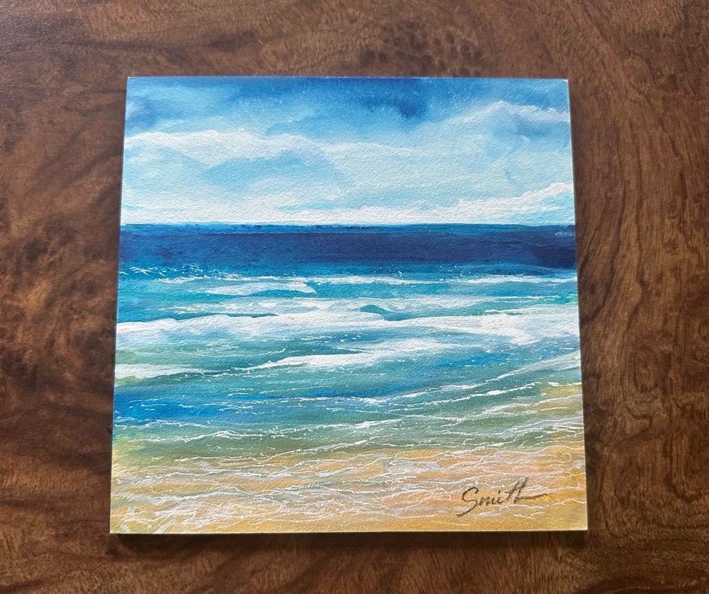 "Rolling Waves" Signed Original Watercolor on Aqua Bord by Nancy Smith - 2
