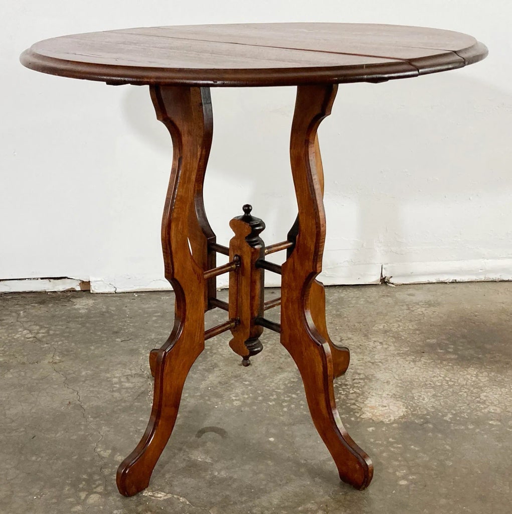 Antique Gate Leg Drop Leaf Turned Wood Side Table - 2