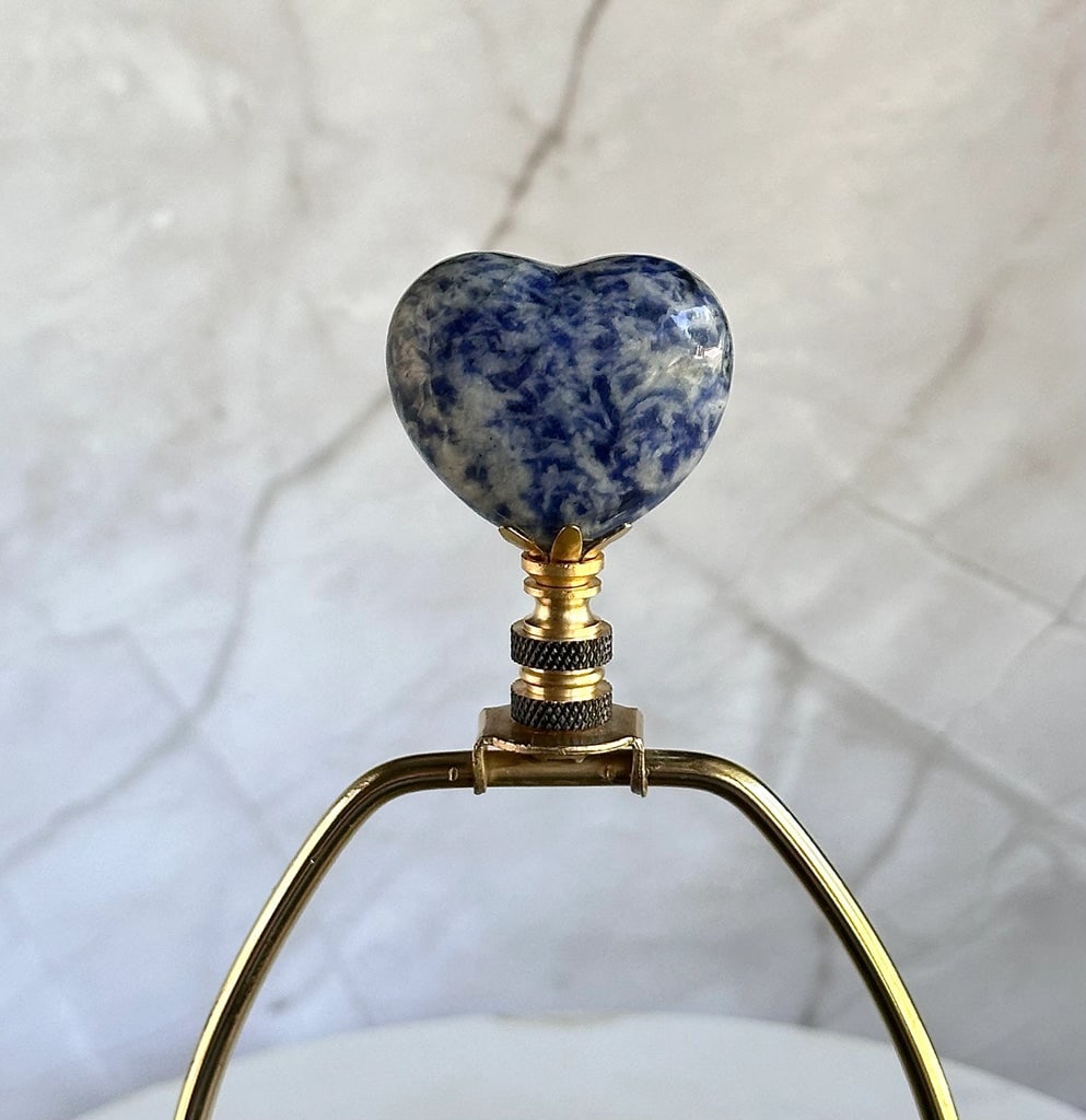 Sodalite Heart Lamp Finial on Brass Hardware - 2