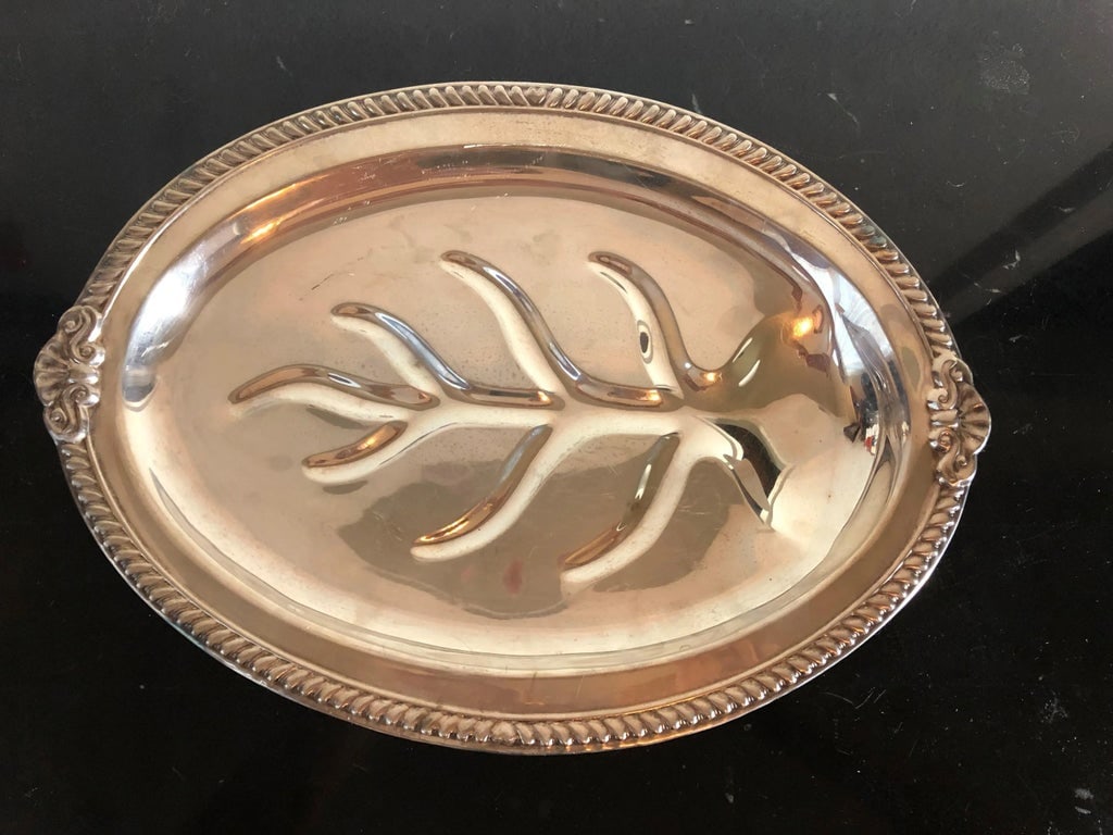 Mid Century American Silver Tree of Life and Gravy Well Fish/Meat Platter - 8