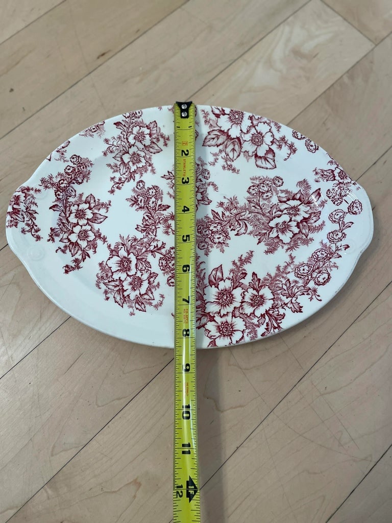 Vintage Taylor Smith Taylor Red Chintz Floral Oval Platter Transferware - 2