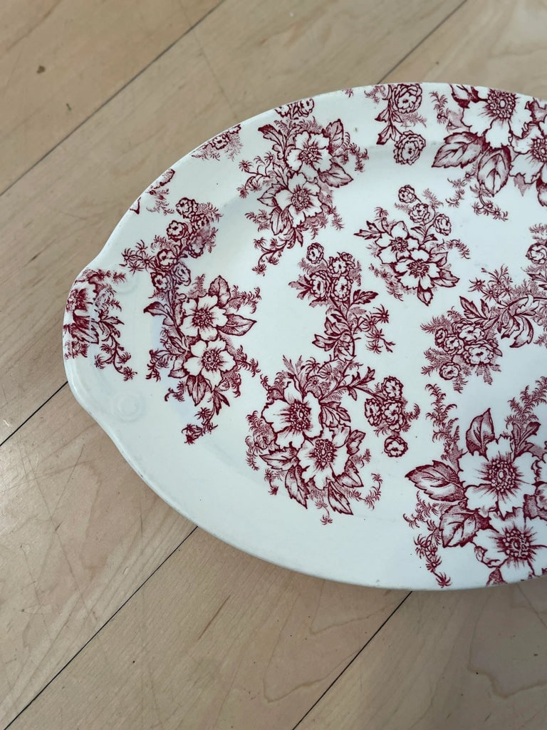 Vintage Taylor Smith Taylor Red Chintz Floral Oval Platter Transferware - 3