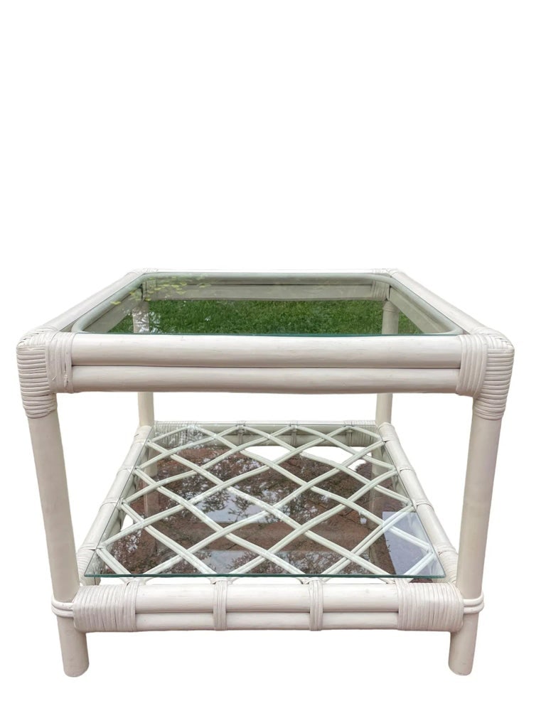Vintage Side Table Ficks Reed Coffee Table Rattan White Lake House Furniture White Table - 2