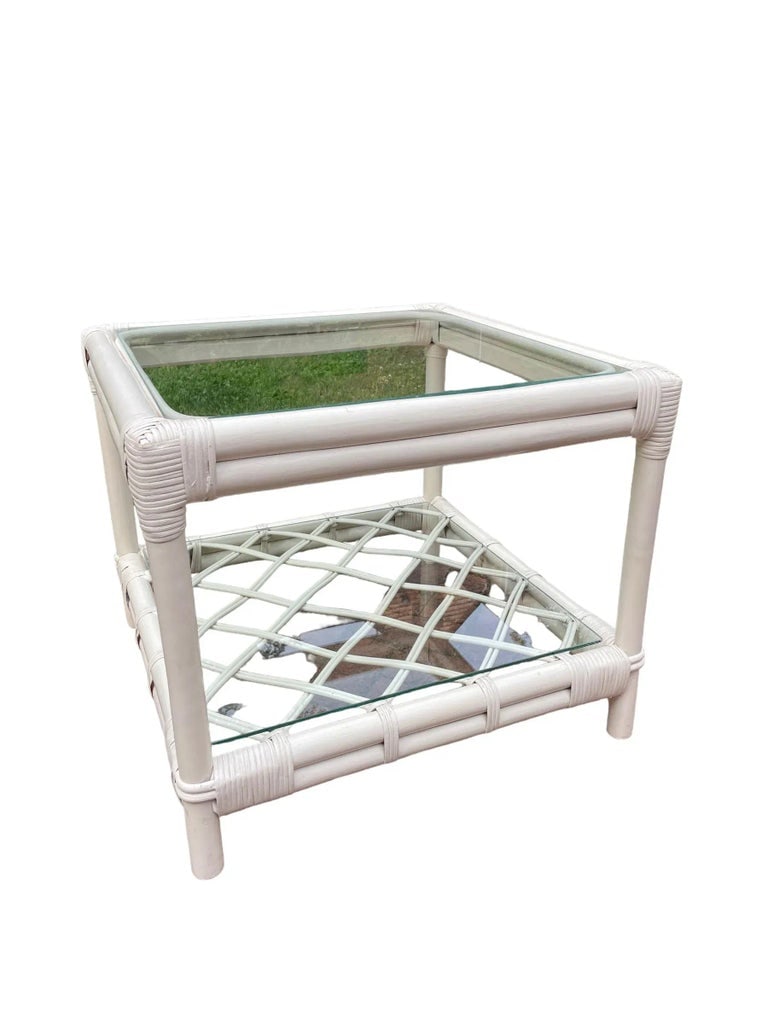 Vintage Side Table Ficks Reed Coffee Table Rattan White Lake House Furniture White Table - 4