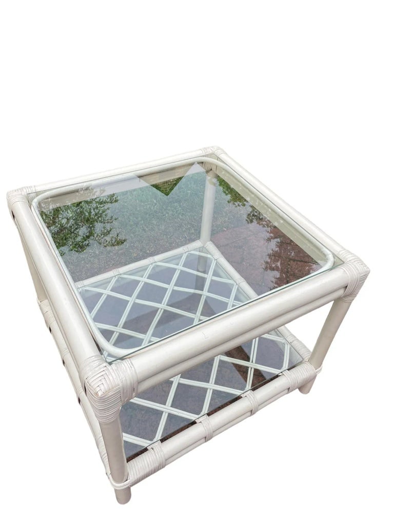 Vintage Side Table Ficks Reed Coffee Table Rattan White Lake House Furniture White Table - 5
