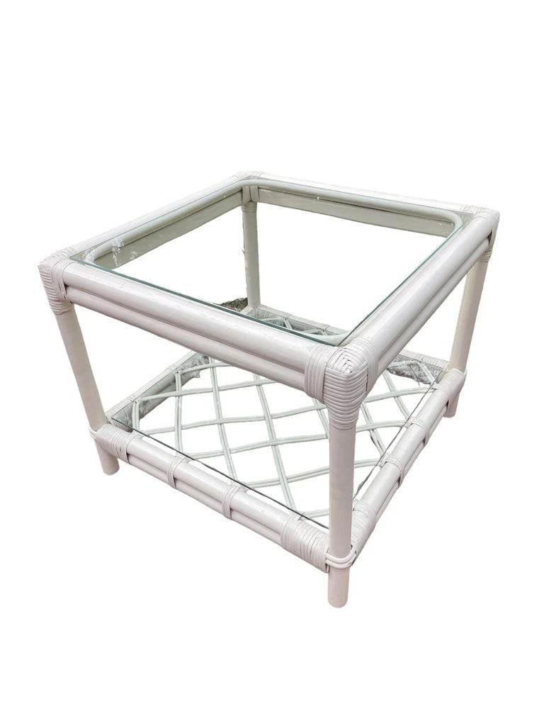 Vintage Side Table Ficks Reed Coffee Table Rattan White Lake House Furniture White Table - 6
