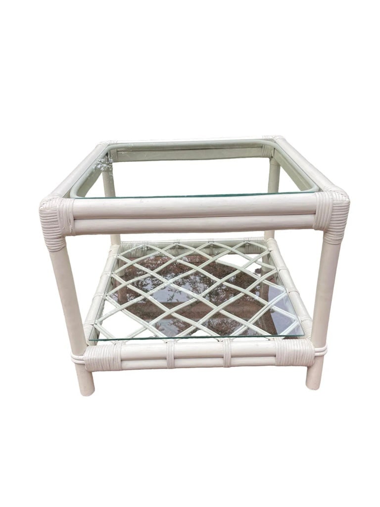Vintage Side Table Ficks Reed Coffee Table Rattan White Lake House Furniture White Table - 7