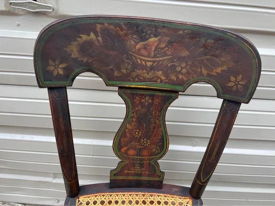 19th Century Pair Antique Ebonized Painted Gilt Bergere Cane Seat Side Chairs - 3