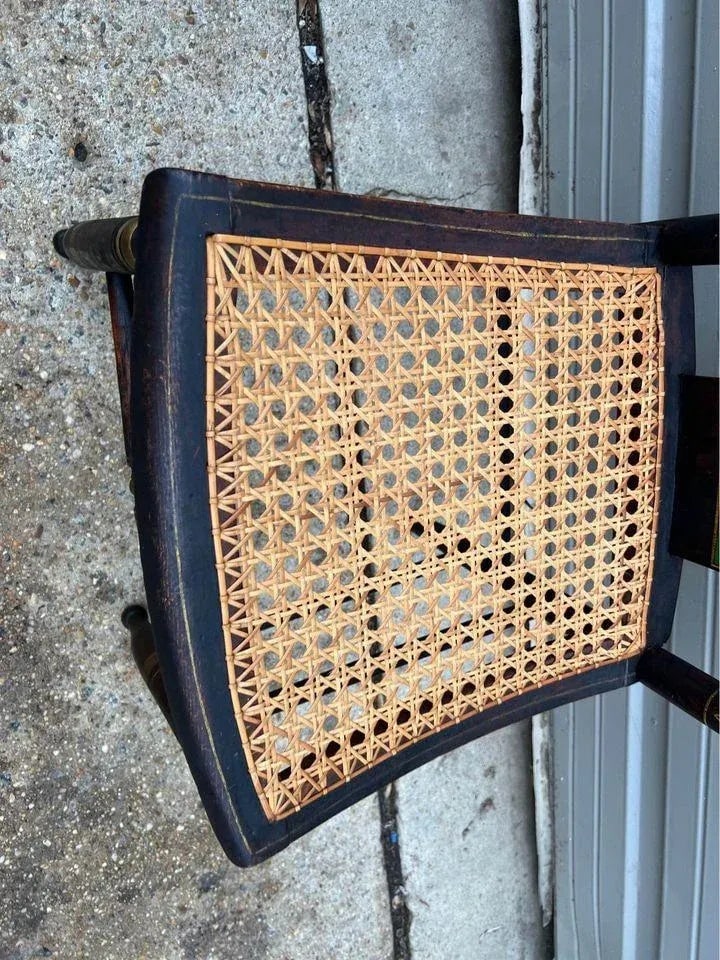 19th Century Pair Antique Ebonized Painted Gilt Bergere Cane Seat Side Chairs - 4