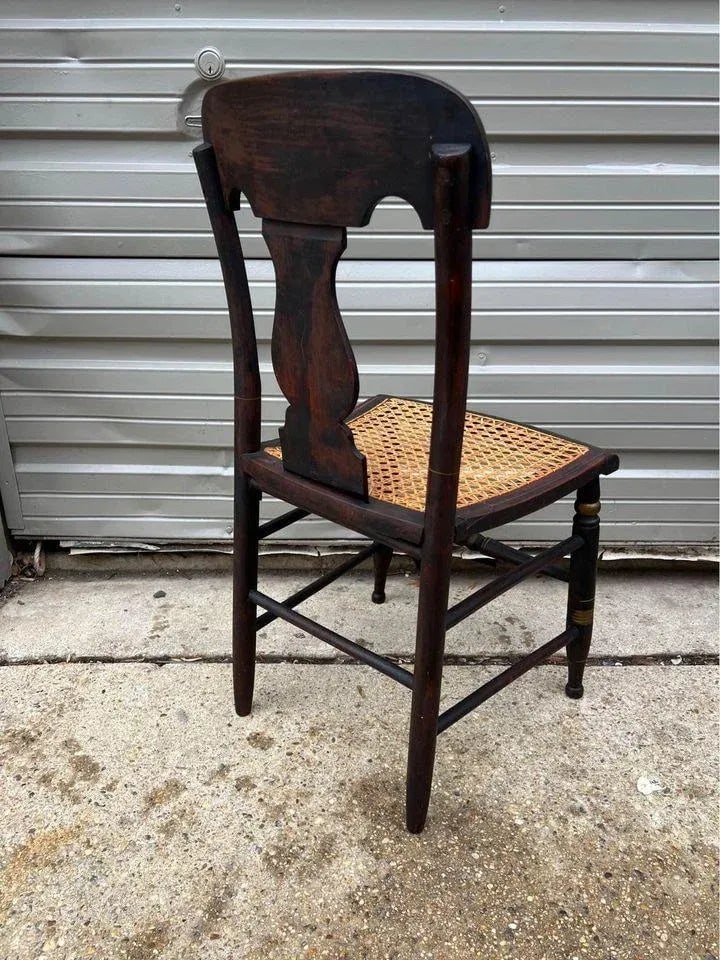 19th Century Pair Antique Ebonized Painted Gilt Bergere Cane Seat Side Chairs - 6