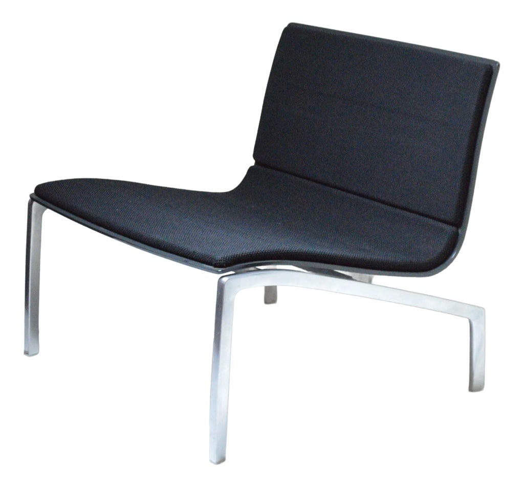 Piero Lissoni Fritz Hansen Pl200 Gray Lacquer Black Wool Lounge Chair: Piero Lissoni Fritz Hansen PL200 Gray Lacquer Black Wool Lounge Chair. The chair sits on aluminum frame with charcoal gray lacquer body, and with black wool seating. It is used in Good Condition,