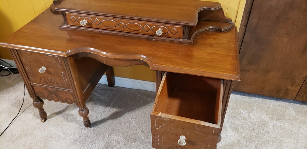 Antique Wood 3 Drawer Vanity/Dressing Table - 2