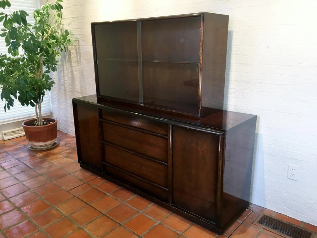 1950s t.h. Robsjohn Gibbings for Widdicomb Sideboard Credenza China Cabinet - 2
