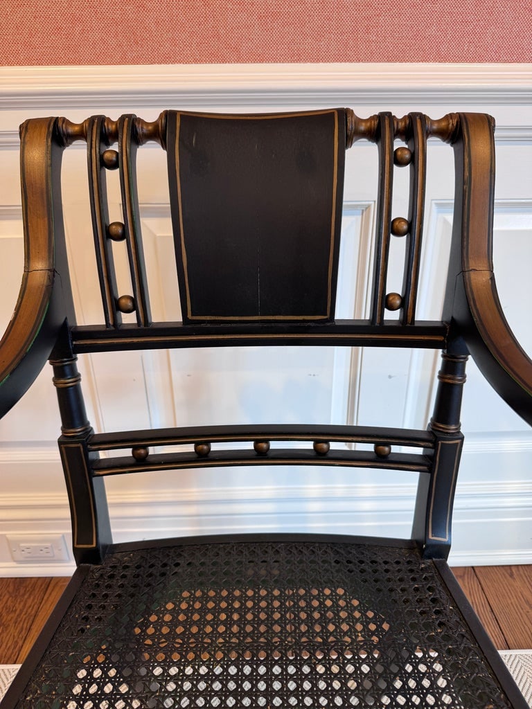 Mid 20th Century Neoclassical Black Painted Armchair With Cane Seat - 11