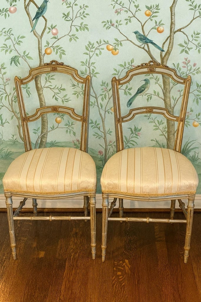 Petite French Antique Side Chairs With Original Blue-Gray Paint, Mid 19th Century - 11