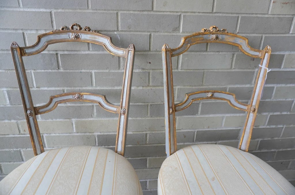 Petite French Antique Side Chairs With Original Blue-Gray Paint, Mid 19th Century - 2