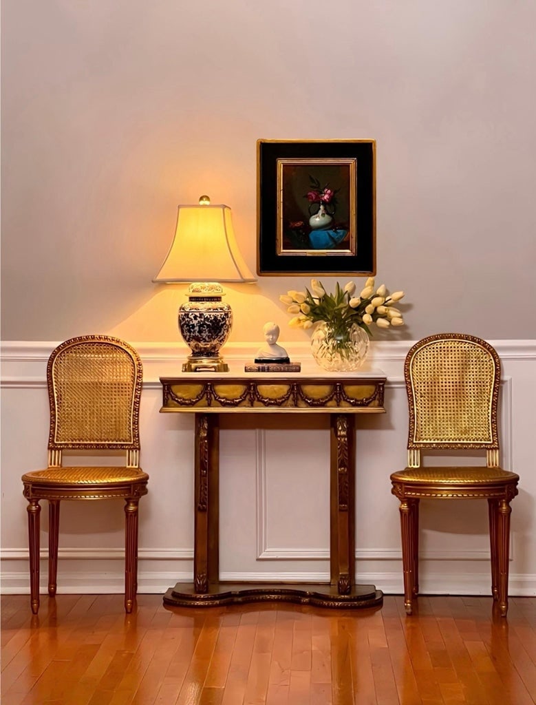 1920s Pair of Antique French Louis XVI Style Giltwood and Cane Side Chairs - 17