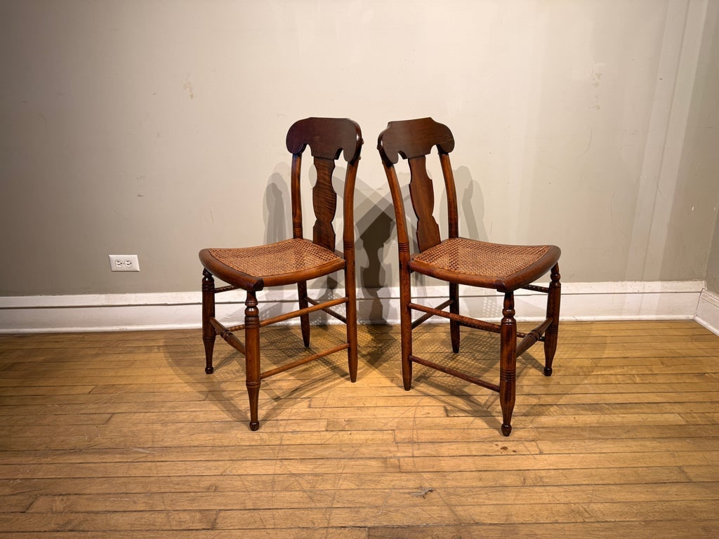Pair of Antique Tiger Maple Chairs - 2