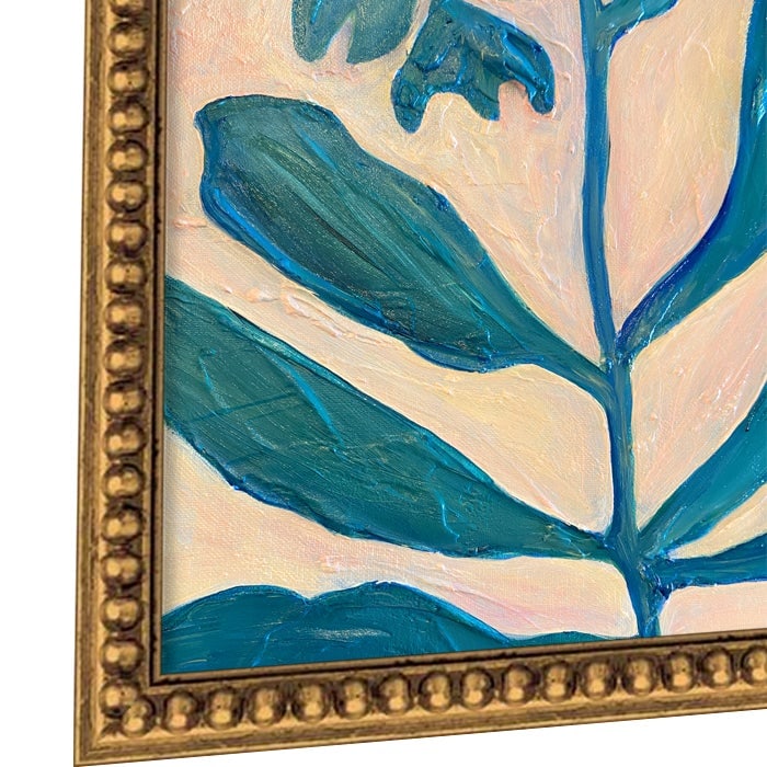 Aqua Stem - Original Oil Painting in Gold Gilded Frame - Modern Botanical Art 13.3" X 13.5" - Artwor - 3