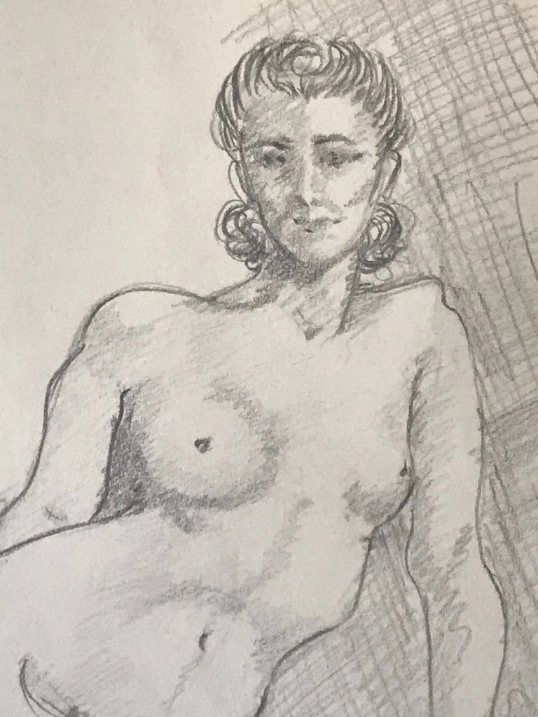 Vintage Original Drawing Seated Nude Woman C.1950 - 4
