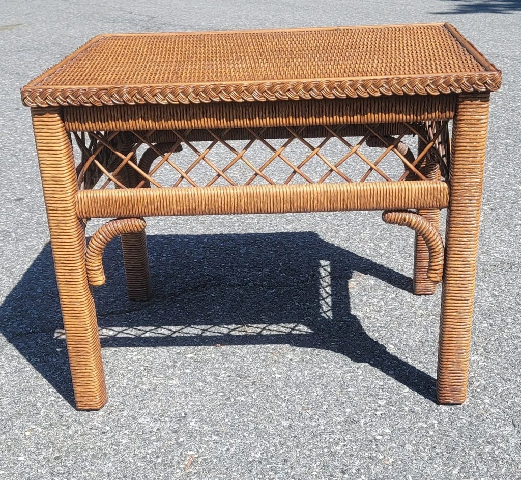 Henry Link Boho Chic Wicker, Rattan and Glass Top Side Table - 10