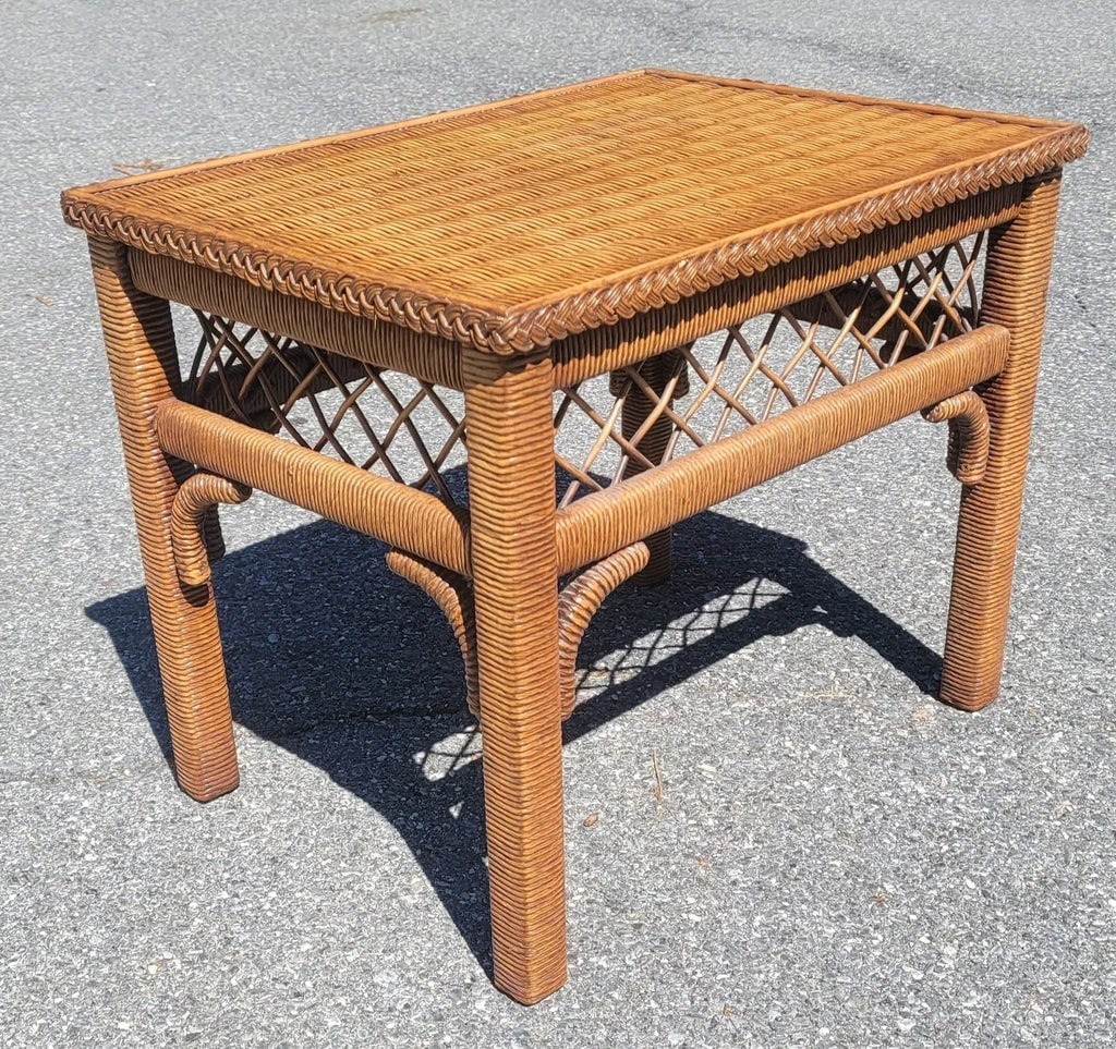 Henry Link Boho Chic Wicker, Rattan and Glass Top Side Table - 11