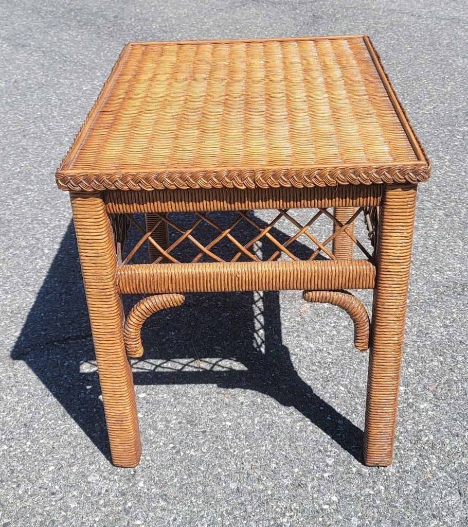 Henry Link Boho Chic Wicker, Rattan and Glass Top Side Table - 2