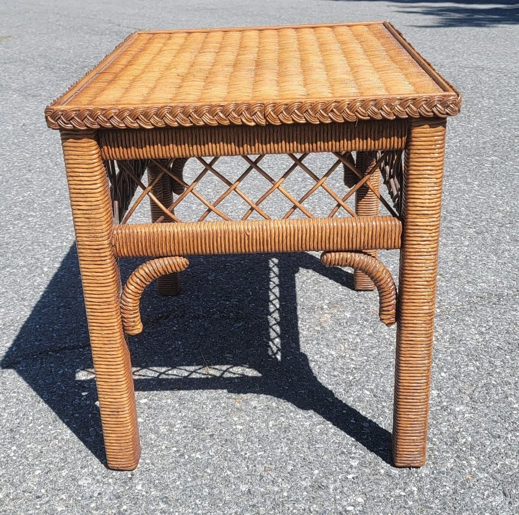 Henry Link Boho Chic Wicker, Rattan and Glass Top Side Table - 3