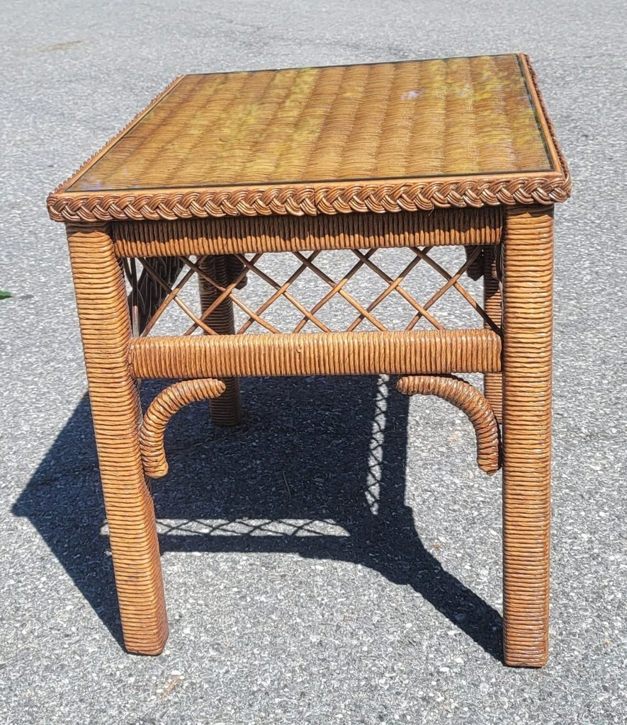 Henry Link Boho Chic Wicker, Rattan and Glass Top Side Table - 4