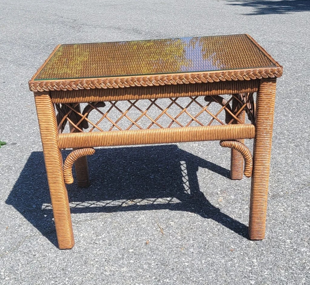 Henry Link Boho Chic Wicker, Rattan and Glass Top Side Table - 6