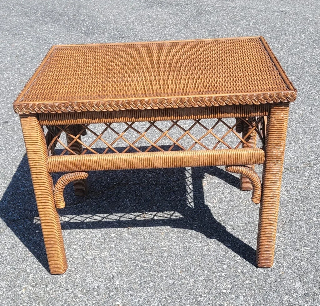Henry Link Boho Chic Wicker, Rattan and Glass Top Side Table - 7