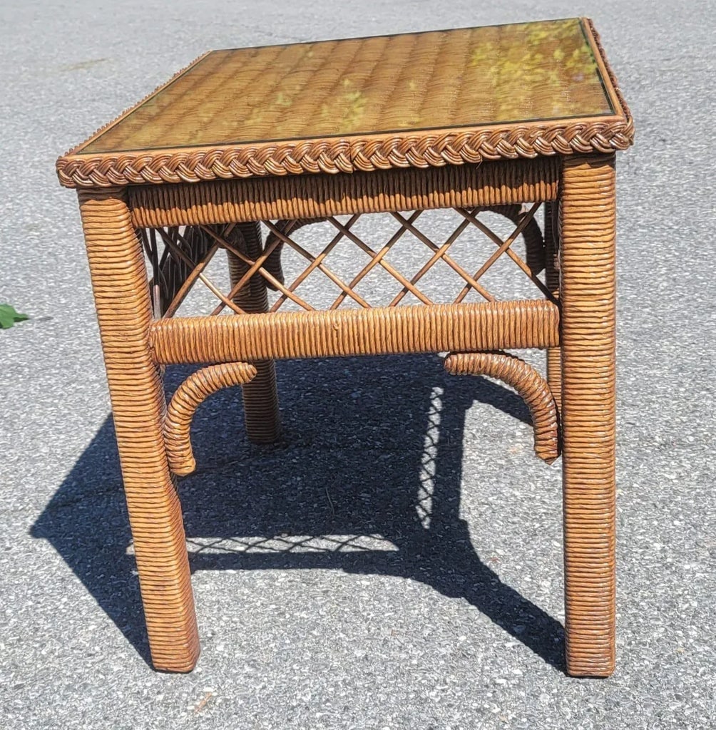 Henry Link Boho Chic Wicker, Rattan and Glass Top Side Table - 8