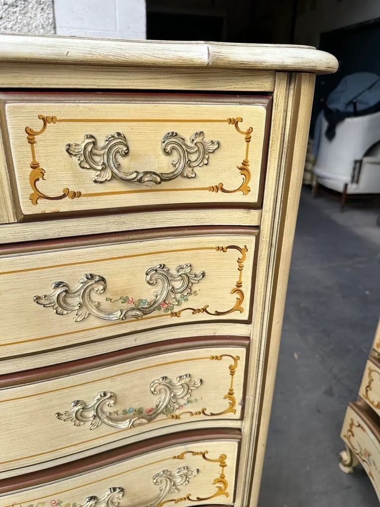 National of Mount Airy Louis XV Painted Cherry Wood Tall Chest of Drawers - Vintage Mid 20th Century - 2