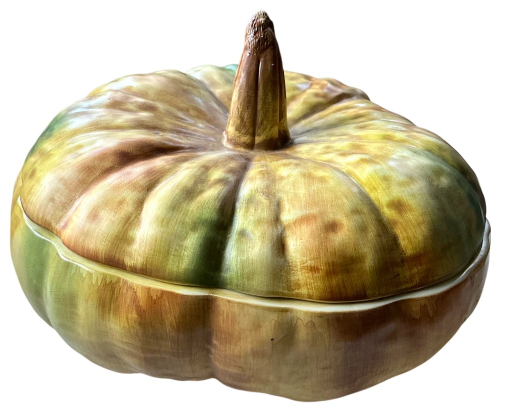 Vintage Italian Majolica-Style Hand Painted Pumpkin Tureen With Lid by Bresolin - 3