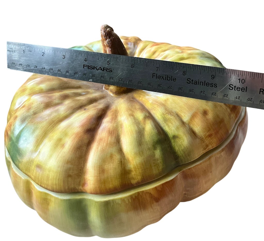 Vintage Italian Majolica-Style Hand Painted Pumpkin Tureen With Lid by Bresolin - 5