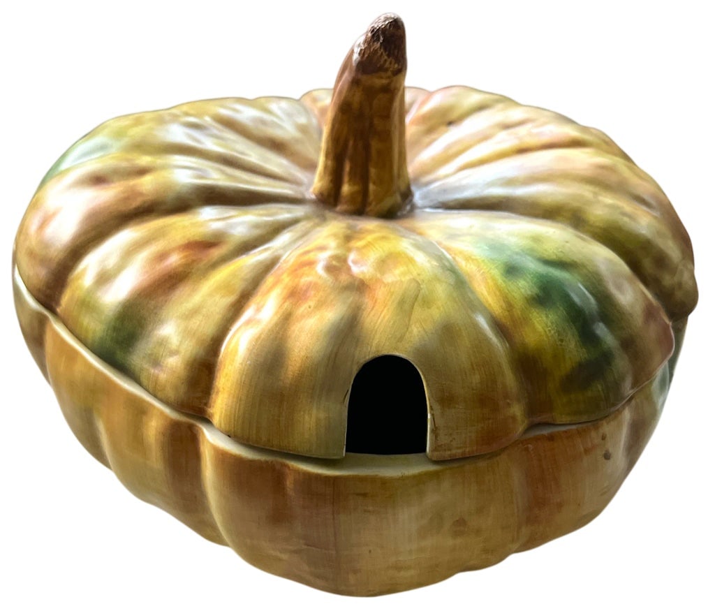 Vintage Italian Majolica-Style Hand Painted Pumpkin Tureen With Lid by Bresolin - 6