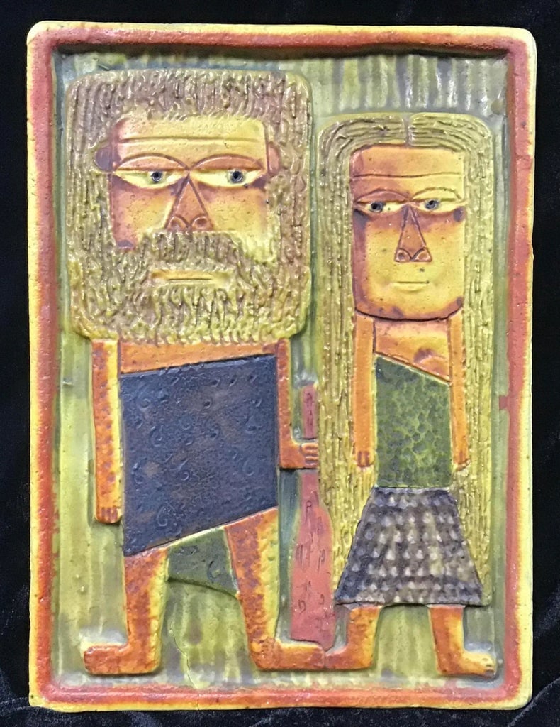 Marcello Fantoni Ceramic Wall Plaque Caveman and Woman - 9