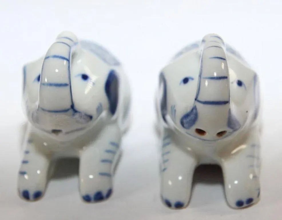Vintage Porcelain Elephants Salt & Pepper Shakers with Tray - Set of 3 - 7