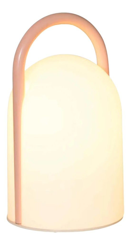 1980s Romolo Lanciani 'Tender' Glass Table Lamp for Tronconi: 1980s Romolo Lanciani 'Tender' soft pink and glass table lamp for Tronconi. Executed in opaline glass and rare soft pink etal handle, the 'Tender' is a modern take on 19th century railroad tender