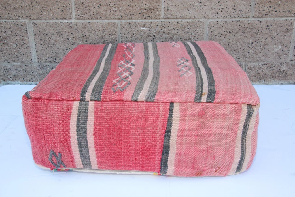 Vintage Moroccan Floor Pillow Seat Cushion Made From a Berber Old Rug - 11