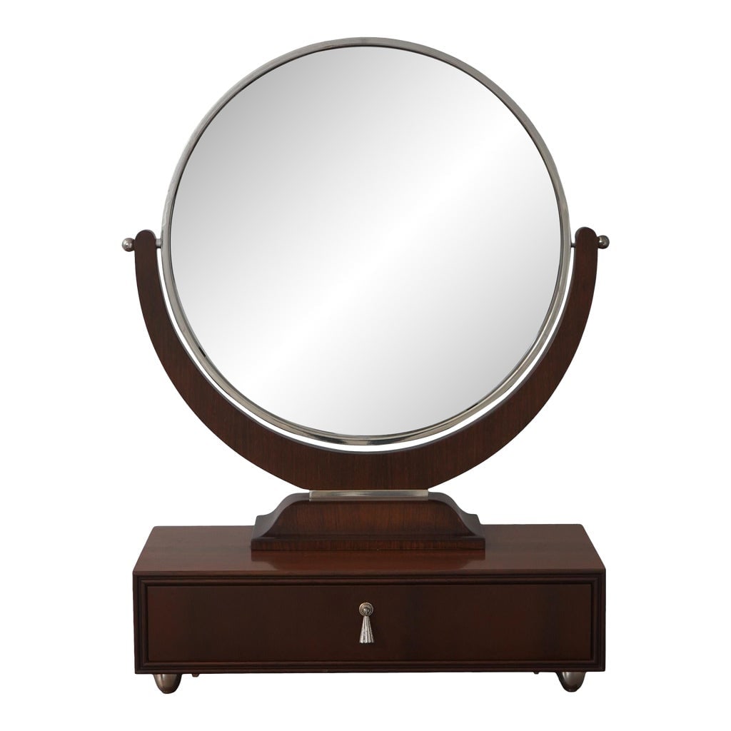 Art Deco Style Walnut & Chrome Dressing Mirror: Age: Approx: 30 Years Old Details: Art Deco Style High Quality Construction Dresser Top Dressing Mirror Chrome Frame & Feet Hardware Possibly Italian Made Condition: Excellent Original Finish &