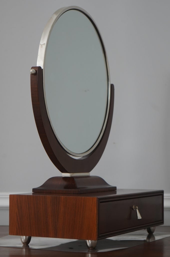 Art Deco Style Walnut & Chrome Dressing Mirror - 2