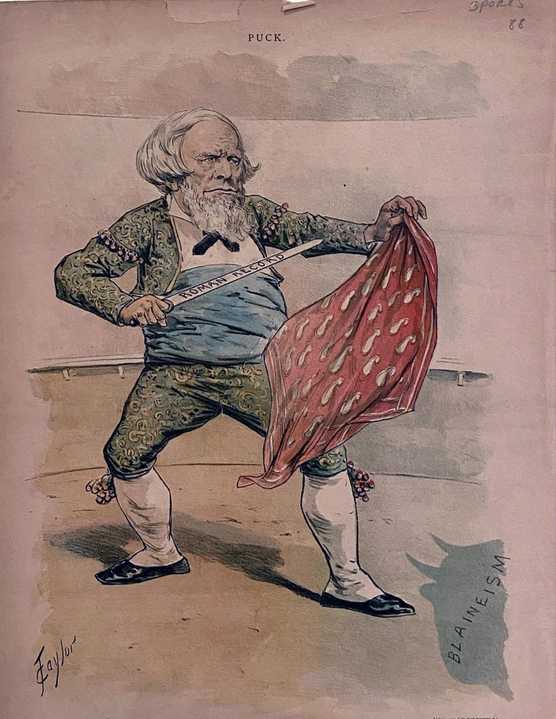 1888 "The Brave Old Bull-Fighter" Lithograph from Puck Magazine - 4