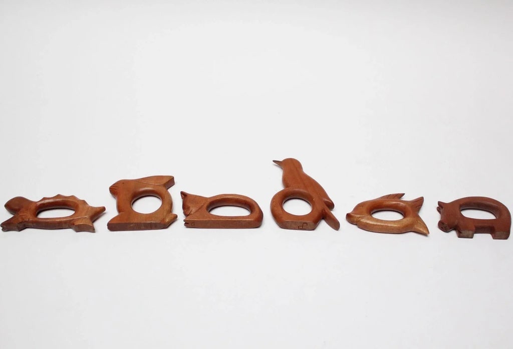 Set of Six Vintage Figural Wooden Animal Napkin Holders - 2